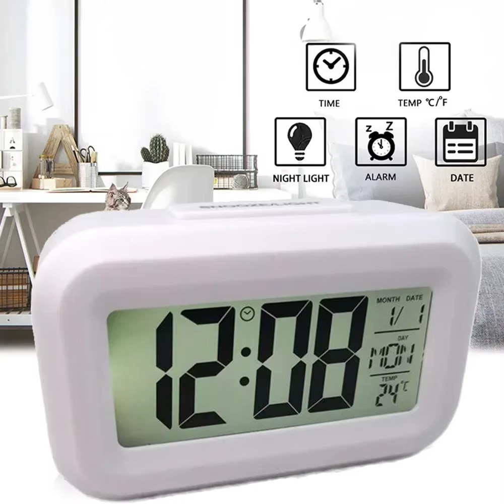 Office Tech Gadgets - ساعة منبه رقمية بشاشة LCD مع