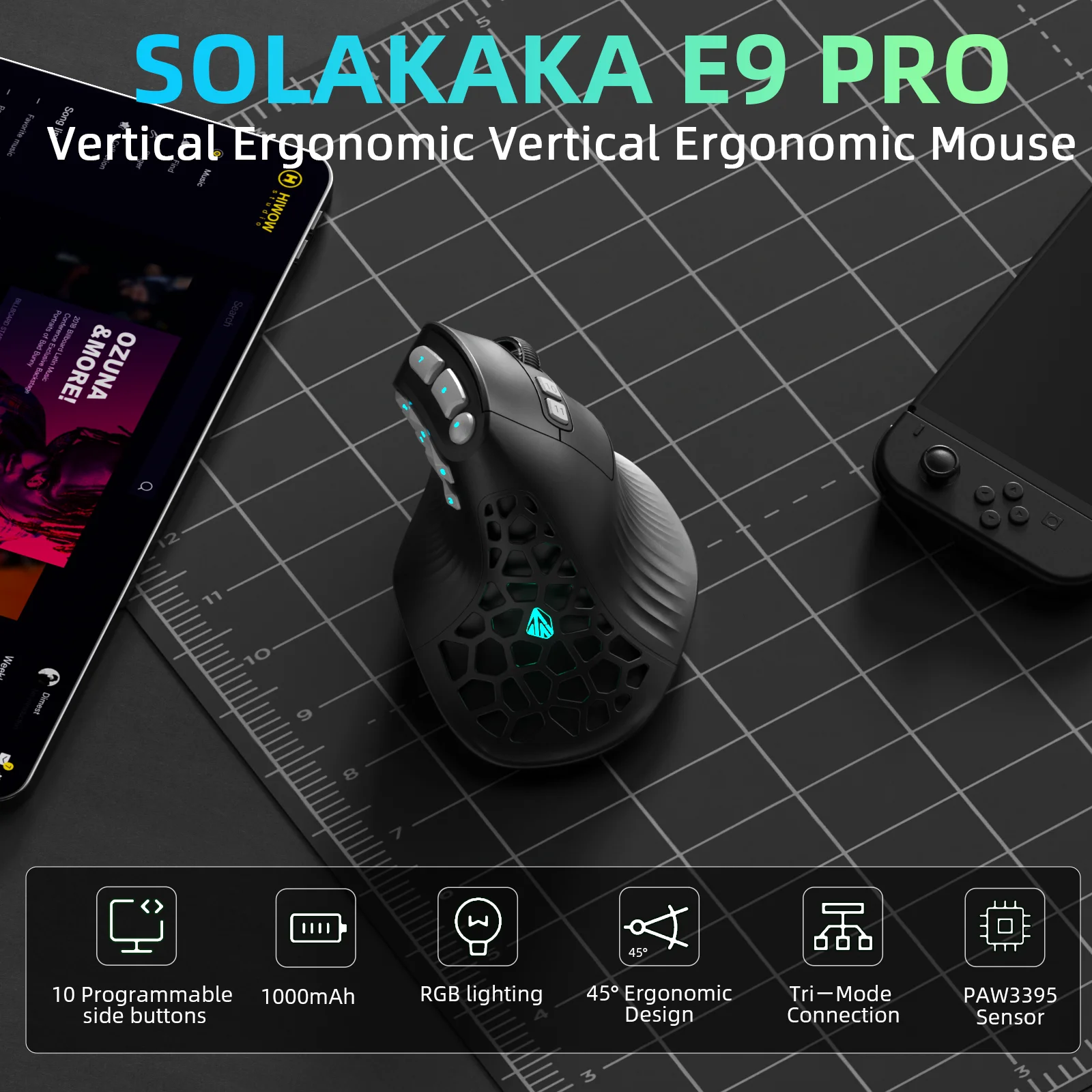 ماوس عمودي SOLAKAKA E9 Pro MMO - مراجعة Ergonomic Mouse Vertical وسعره