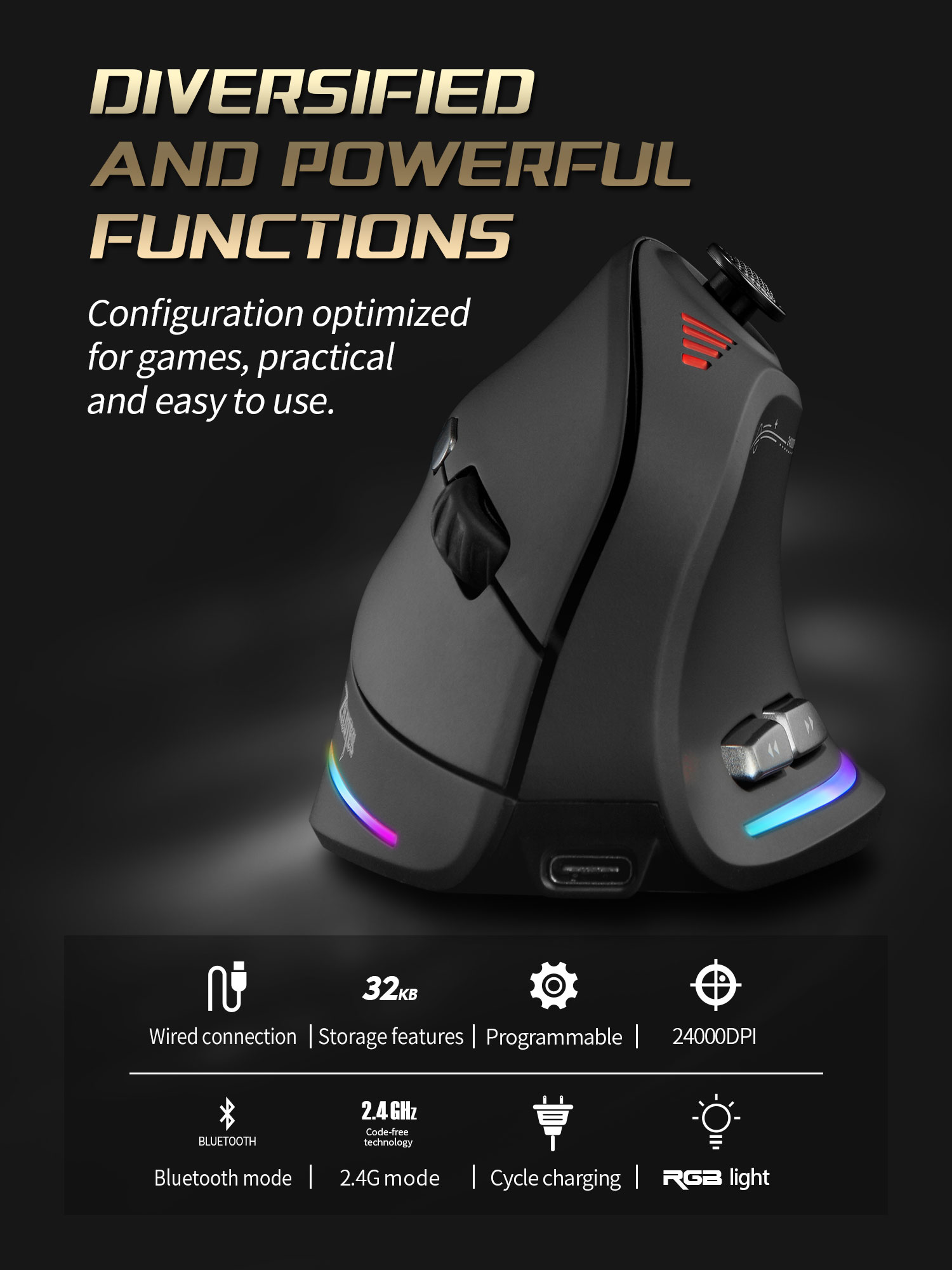 Jomaa RGB الخلفية اللاسلكية ال - مراجعة Ergonomic Mouse Vertical وسعره